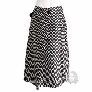 Geoffrey Beene Skirt Black Silver Op Art Stripe Zig Zag Print Satin Vintage 90s